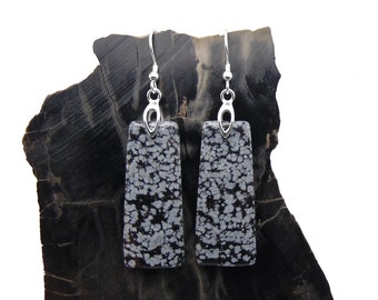 Snowflake Obsidion Earrings In Sterling Silver - Dangle Earrings - Drop Earrings