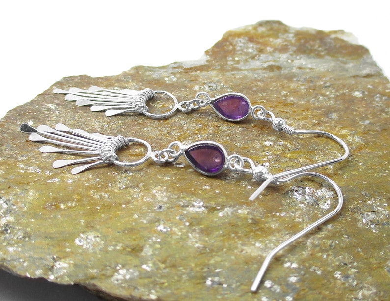 Amethyst Earrings in Sterling Silver Sterling Fringe Dangle Earrings February Birthstone Purple Jewelry image 4