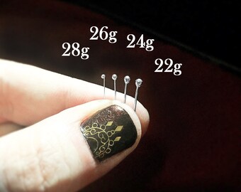 SOLID 14k WHITE Gold Ball Nose Stud - Micro Ball Nose Stud - in 22 Gauge 24 Gauge 26 Gauge 28 Gauge - 1mm - 1.4mm Ball - Nose Pin