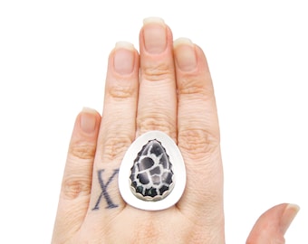 Septarian Ring in Sterling Silver - Adjustable US Size 9.5 - 9 1/2 - Septarian Agate Stone - Dragon Eye Agate - Large Stone Ring