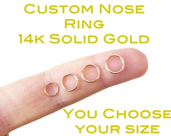 SOLID 14k Gold Nose Ring - 14 Karat Yellow Gold - 14k Continuous / Seamless Ring / Hoop - 24 , 22 , 20 , 18 , 16 Gauge - Body Jewelry
