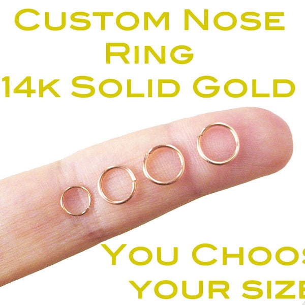 SOLID 14k Gold Nose Ring - 14 Karat Yellow Gold - 14k Continuous / Seamless Ring / Hoop - 24 , 22 , 20 , 18 , 16 Gauge - Body Jewelry