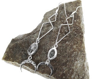 Raw Herkimer Diamond Earrings in Sterling Silver - Long Dangle Earrings - Rough Jewelry - Modern - Geometric - Tribal - Handmade USA