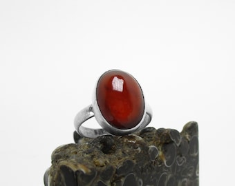 Hessonite Garnet Ring in Sterling Silver - Brushed Finish