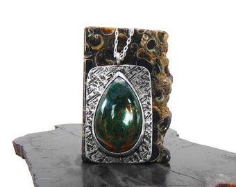 Collana Crisocolla in Malachite in Argento 925 - Ciondolo Crisocolla in Malachite Verde Scuro con Catena