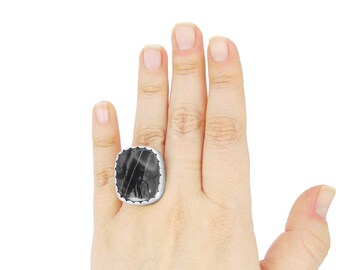 Picasso Jasper Ring in Sterling Silver - US Size 7 1/4 - Handmade Jewelry - Heavy Chunky Statement Ring