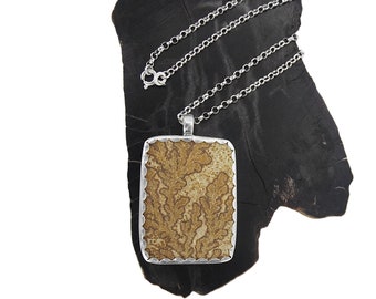 Huge German Dendrite Necklace in Sterling Silver - Psilomelane Pendant with Chain