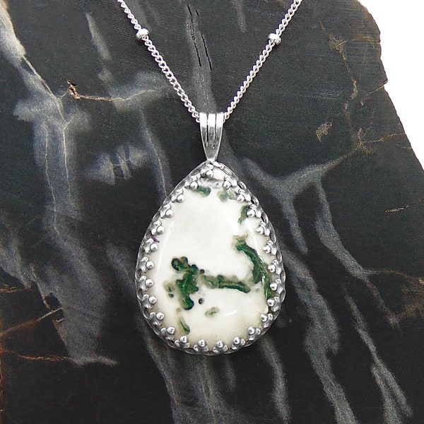 Tree Agate Necklace in Sterling Silver - Little Handmade Pendant with Chain