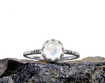 Little Rainbow Moonstone Ring in Sterling Silver - US Size 5 - US Size 6 - Size 7 - Size 8