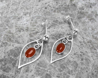 Orange Carnelian Earrings Sterling Silver - Stud Earrings - Modern Geometric Gemstone Jewelry - August Birthstone - Dangle Earrings