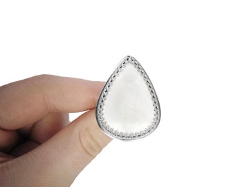Scolecite Ring in Sterling Silver - Large Stone Ring - White Scolecite Jewelry - Adjustable Ring