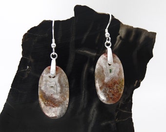 Laguna Lace Agate Earrings in Sterling Silver - Red , Gray - Dangle Earrings