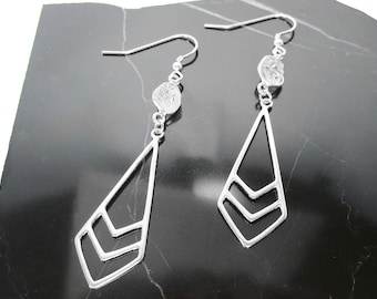 Raw Herkimer Diamond Earrings in Sterling Silver - Rough Stone Dangle Earrings - Drop Earrings - Modern - Chevron - Geometric