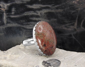 Red Dinosaur Bone Ring in Sterling Silver - US Size 8 - Fossil Jewelry