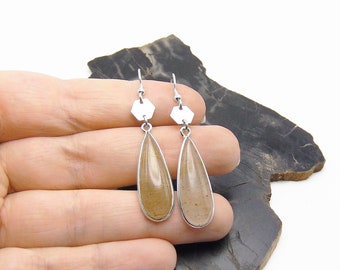 Brincos de mel - Brincos de quartzo rutilado dourado em prata esterlina - Brincos pendurados - Brincos de gota - Joias de rutilo