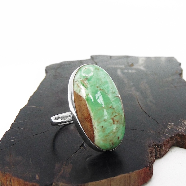 Variscite Ring in Sterling Silver - US Size 5 3/4 - Natural Mint Green and Brown Variscite Jewelry