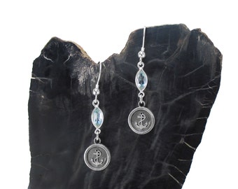 Anchor Earrings in Sterling Silver - Blue Topaz - Something Blue - December Birthstone