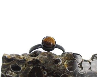 Little Tiger Eye Ring in Sterling Silver - Black Finish - US Size 5.5 - Size 6.5 - Size 7