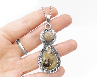 Handmade Ammonite Pendant in Sterling Silver WITH Chain - Fossil Necklace - Fossil Jewelry - Ammonite and Fossil Coral