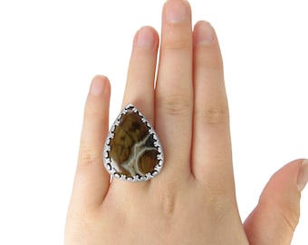 Ocean Jasper Ring in Sterling Silver - Large Jewelry - Adjustable Ring - Large Stone Ring