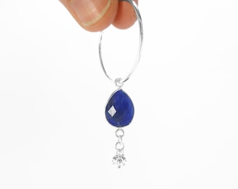 Sapphire Hoop Earrings in Sterling Silver - September Birthstone - Blue Sapphire Corundum - Something Blue