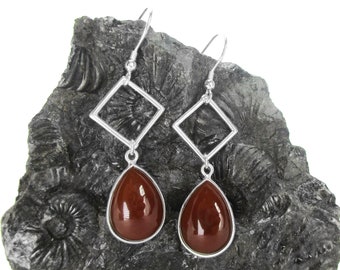 Carnelian Earrings in Sterling Silver - Modern Geometric Gemstone Jewelry - August Birthstone - Dangle Earrings