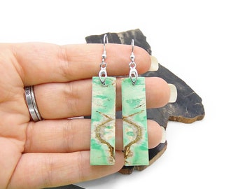Variscite Earrings in Sterling Silver - Long Dangle Earrings - Mint Green Variscite Drop Earrings
