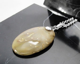Sterling Silver Petrified Wood Necklace - Fossil Jewelry