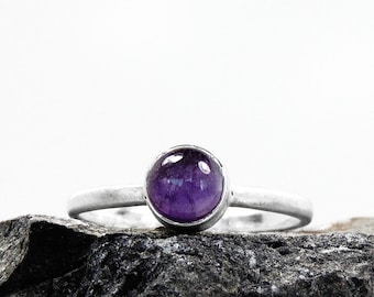 SALE - Little Amethyst Ring in Sterling Silver - Brushed Finish - February Birthstone