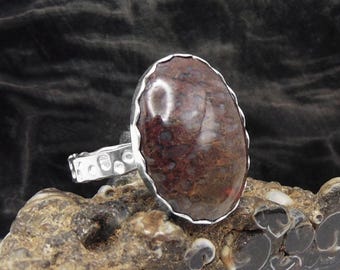 Purple Dinosaur Bone Ring in Sterling Silver - US Size 7 - Fossil Jewelry