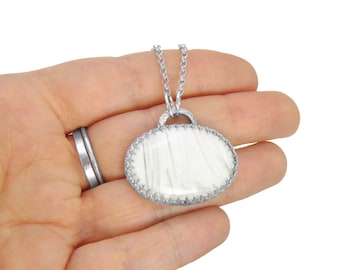 Scolecite Necklace in Sterling Silver - White Scolecite Jewelry - Pendant with Chain