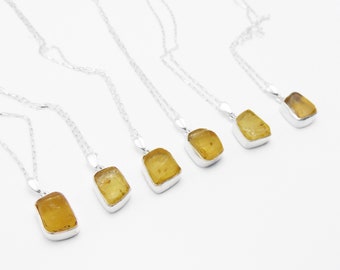 Raw Amber Necklace In Sterling Silver - Rough Amber Pendant With Chain - Modern - Bridesmaids Necklace - Wedding