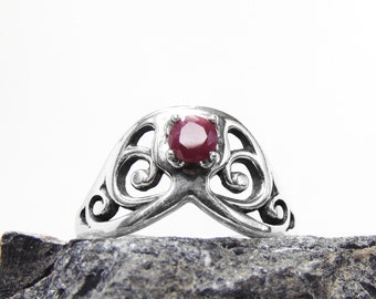 Ruby Ring in Sterling Silver - Natural Ruby in Filigree Setting - Ruby Jewelry - US Size 8