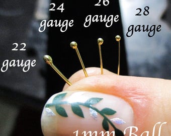 18k SOLID Yellow Gold Micro Ball Nose Stud - Gauges : 18 - 20 - 22 - 24 - Nostril Screw - Nose Ring - 1 Piece - You Bend