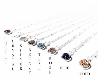 Tiny Druzy Necklace in Sterling Silver - You Choose Your Color Druzy - Bridesmaids