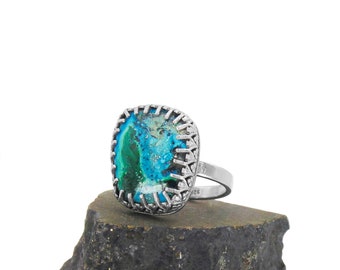 Chrysocolla Ring in Sterling Silver - US Size 6.5 - Turquoise Chrysocolla Stone