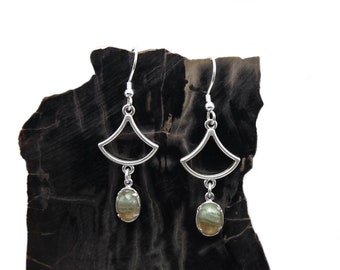 Green Fluorite Earrings in Sterling Silver - Modern Geometric Dangle Earrings