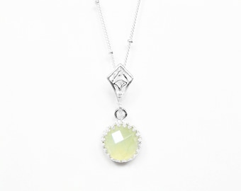 Jade Necklace in Sterling Silver - Sterling Silver Faceted Natural Green Jade Necklace