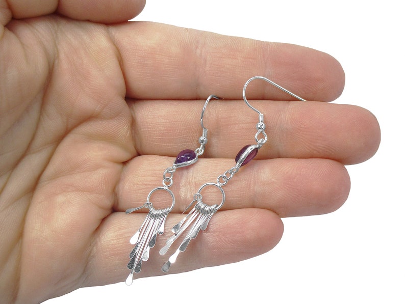 Amethyst Earrings in Sterling Silver Sterling Fringe Dangle Earrings February Birthstone Purple Jewelry image 6