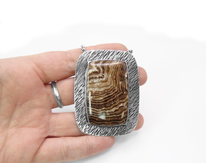 Featured listing image: Petrified Wood Necklace in SOLID Sterling Silver - Fossil Jewelry - Huge Handmade Statement Necklace