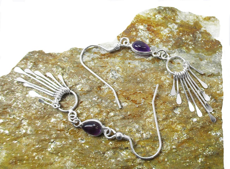 Amethyst Earrings in Sterling Silver Sterling Fringe Dangle Earrings February Birthstone Purple Jewelry image 5