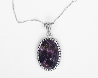 Dark Purple Charoite Necklace in Sterling Silver - Purple Gemstone Pendant with Chain