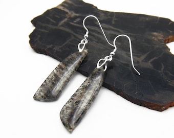 Black Dot Quartz Earrings In Sterling Silver - Dangle Earrings - Drop Earrings