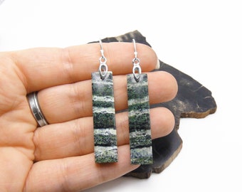 Green Swiss Opal Earrings in Sterling Silver - Dangle Earrings - Drop Earrings - Serpentine Jewelry