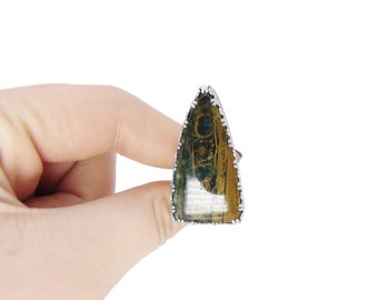 Ocean Jasper Ring in Sterling Silver - Large Stone Ring - US Size 7 - Green