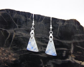 Rainbow Moonstone Earrings in Sterling Silver - Dangle Earrings - Blue Flash Moonstone - Wedding Earrings - Bride