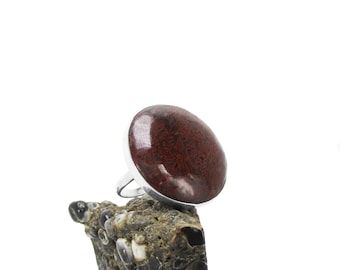 Dinosaur Bone Ring in Sterling Silver - US Size 8 - Fossil Jewelry - Red Dinosaur Bone - Large Stone Ring