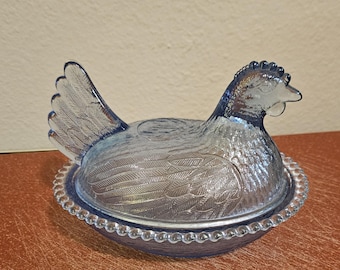 Indiana Glass Cornflower Blue Hen on Nest