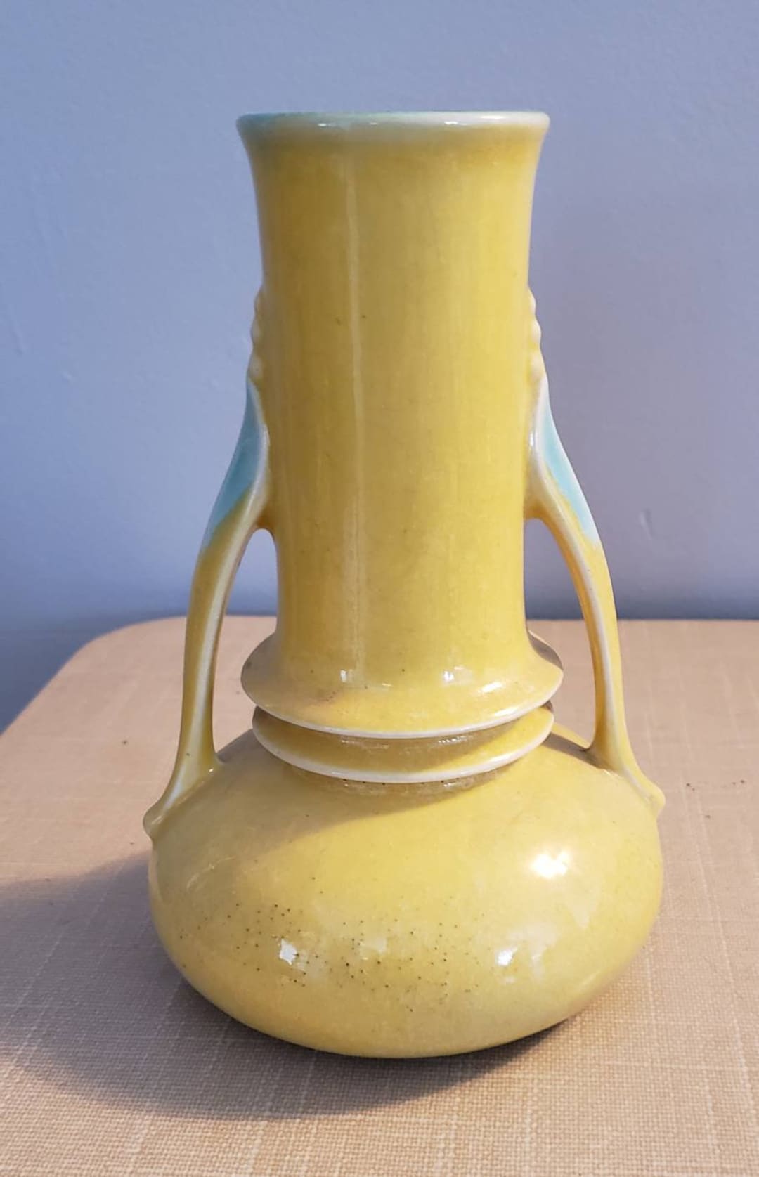 Roseville Orion Yellow and Mint Blue Vase Etsy UK