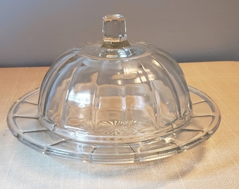 Vintage Hazel Atlas Depression Colonial Block Round Dome Covered  Butter Dish 